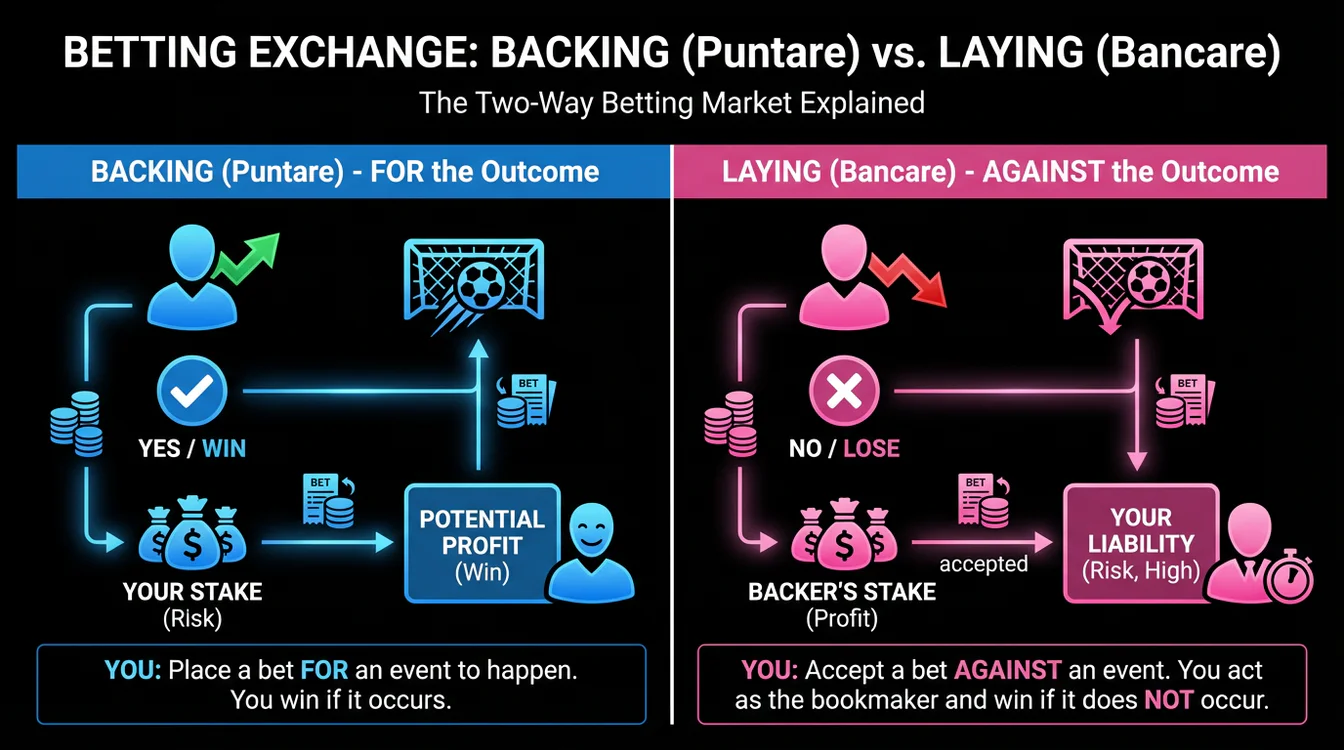Schermata che mostra la differenza tra puntare e bancare con frecce e indicatori