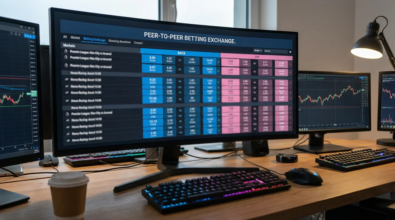 Interfaccia di trading sportivo con quote in blu e rosa su schermo