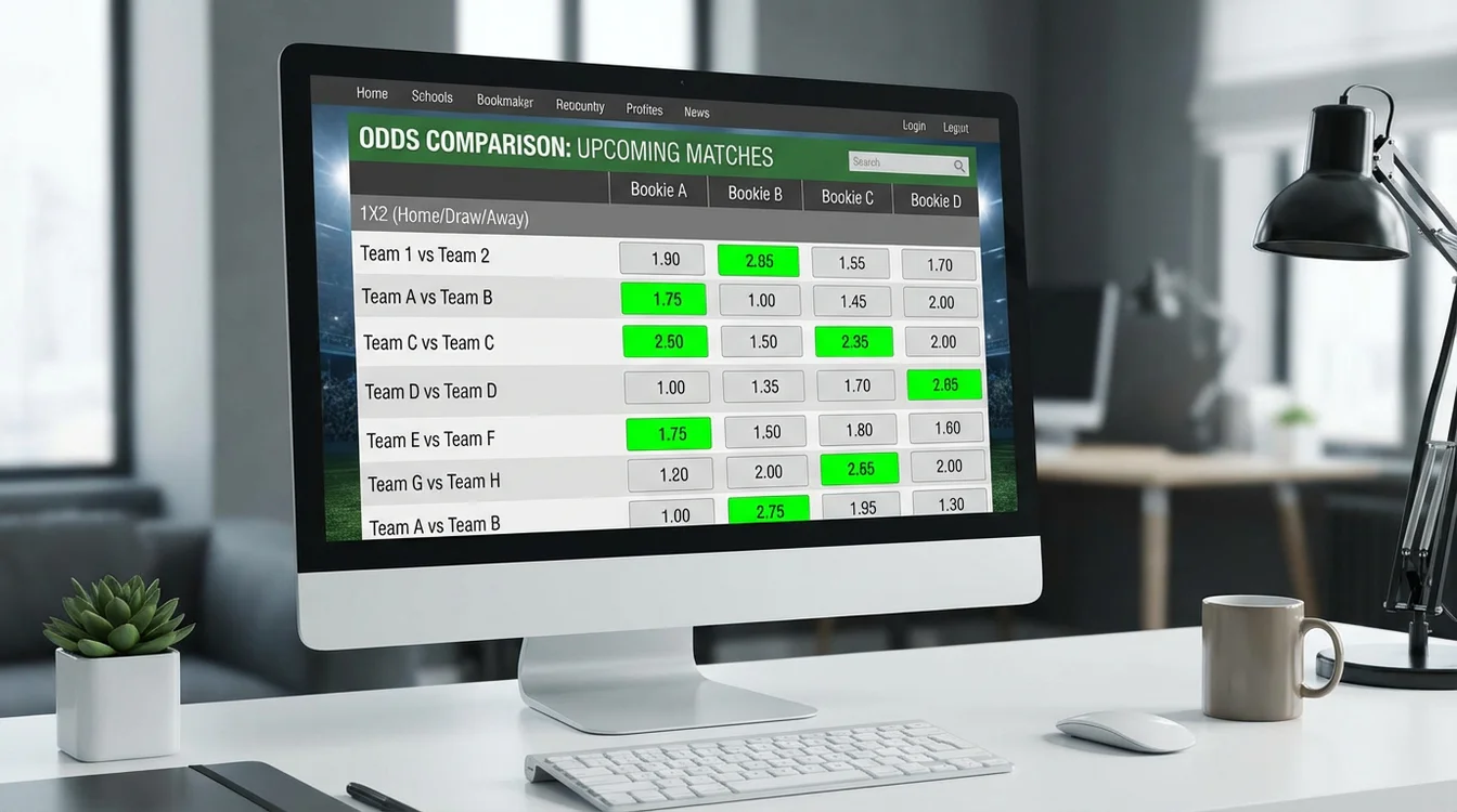 Schermo di computer con tabella comparativa di quote sportive da diversi bookmaker