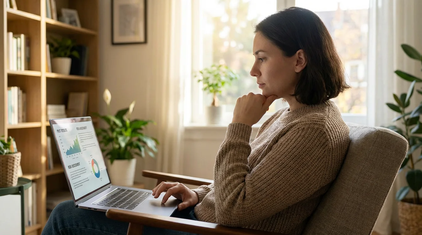 Persona pensierosa davanti a uno schermo di scommesse con espressione riflessiva