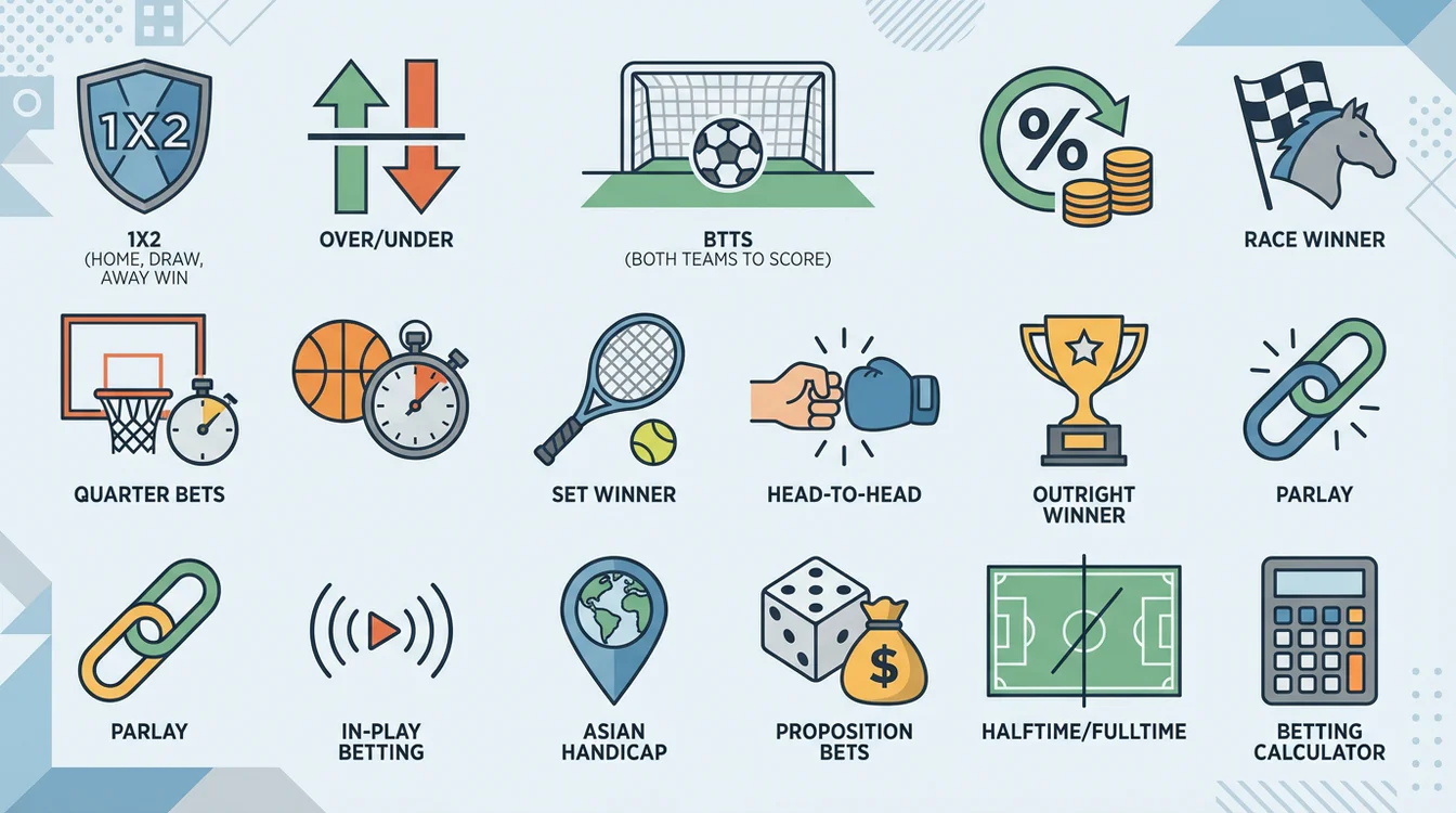 Icone che rappresentano diverse tipologie di scommesse sportive