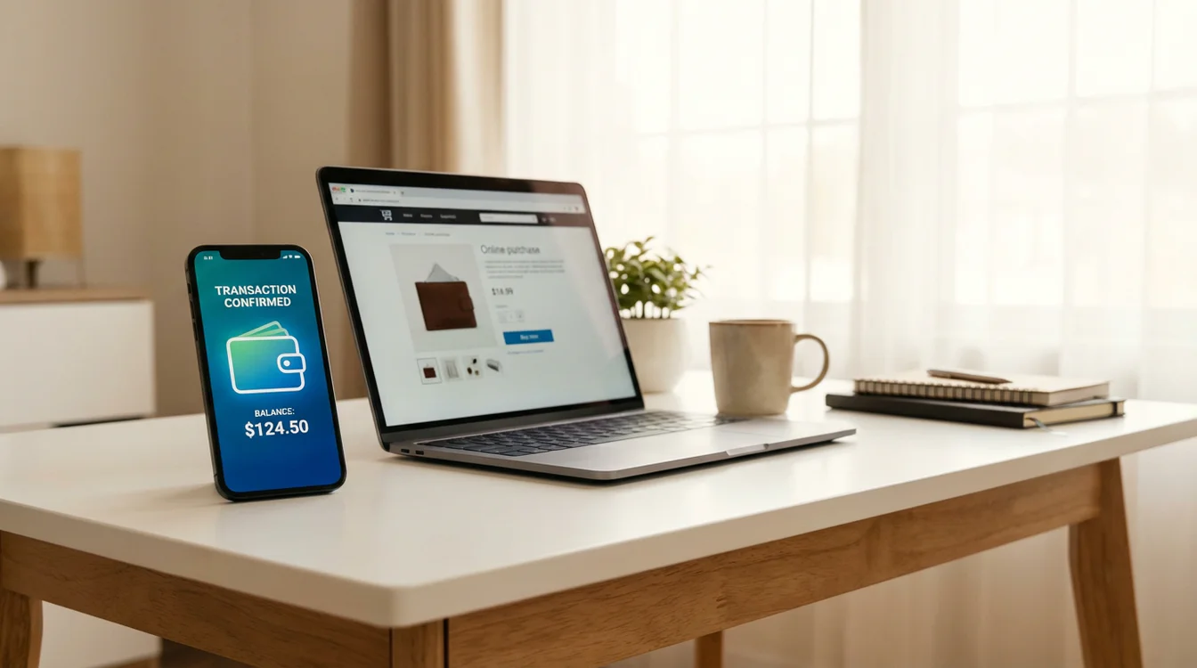 Smartphone con app di pagamento digitale aperta accanto a un laptop