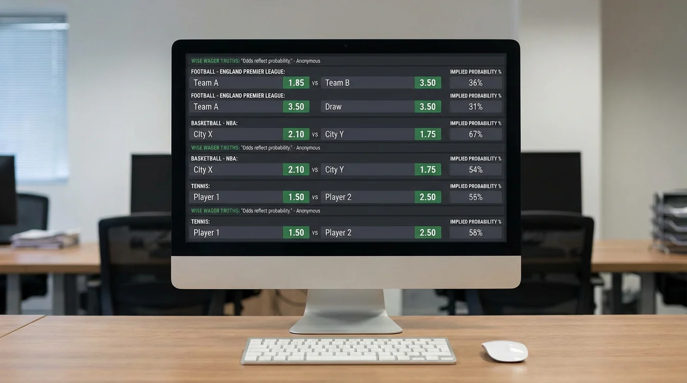 Schermata di quote di scommesse sportive su monitor con numeri e percentuali visibili