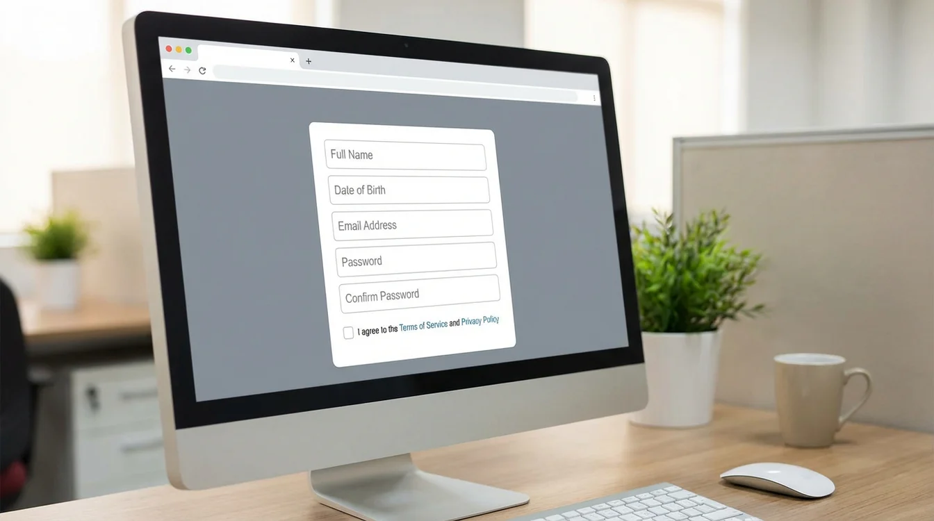 Schermata di un modulo di registrazione con campi da compilare su computer