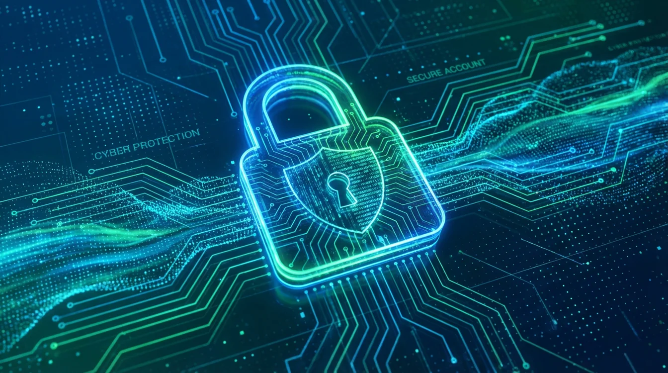 Lucchetto digitale su sfondo di interfaccia tecnologica che simboleggia sicurezza online