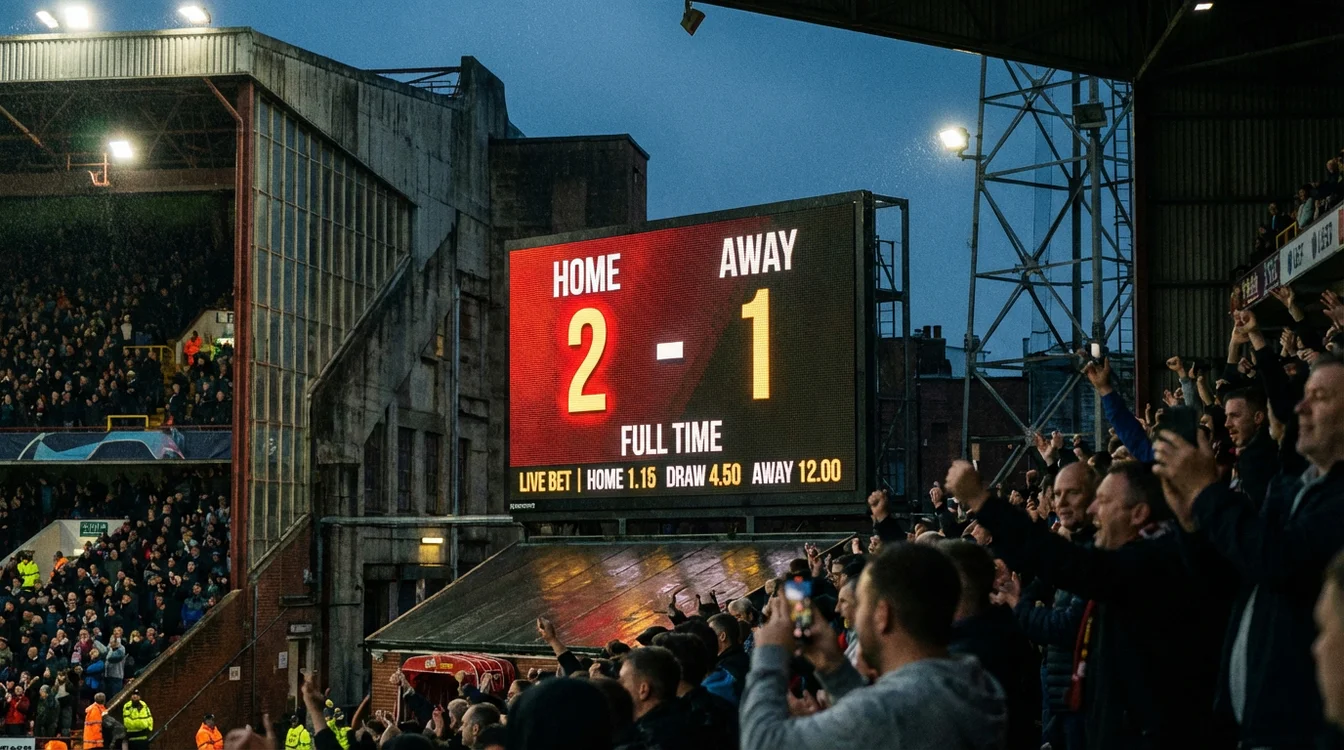 Tabellone luminoso di uno stadio che mostra il risultato di una partita di calcio